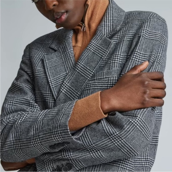 Everlane The Oversized Blazer In Italian Wool Herringbone Plaid Size 6 - Picture 3 of 11